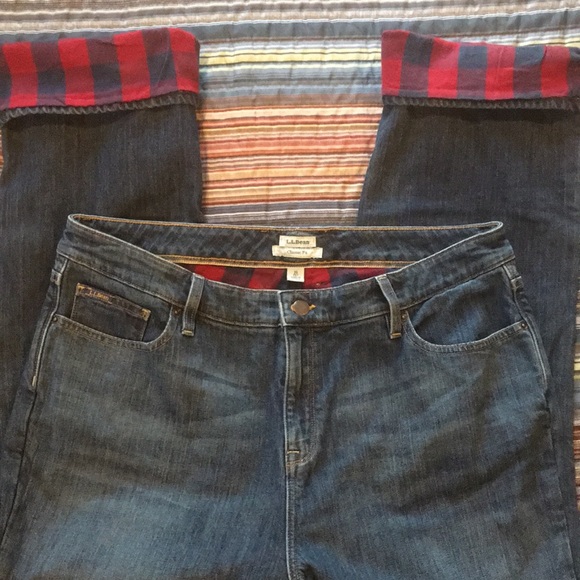 L.L.Bean Flannel Lined High Waist Classic Fit Jeans size 16P - Picture 3 of 13